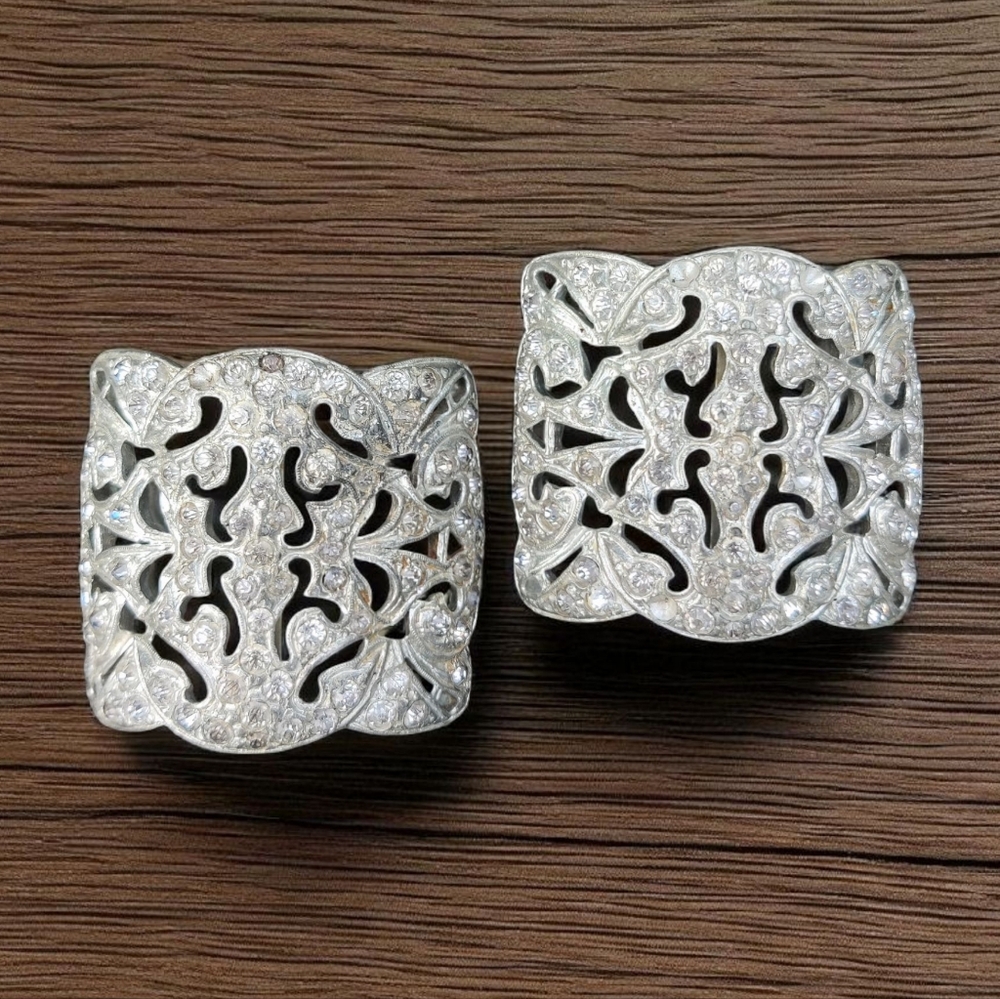 Rare Vintage Art Deco Paste Stones Shoe Buckle Clips